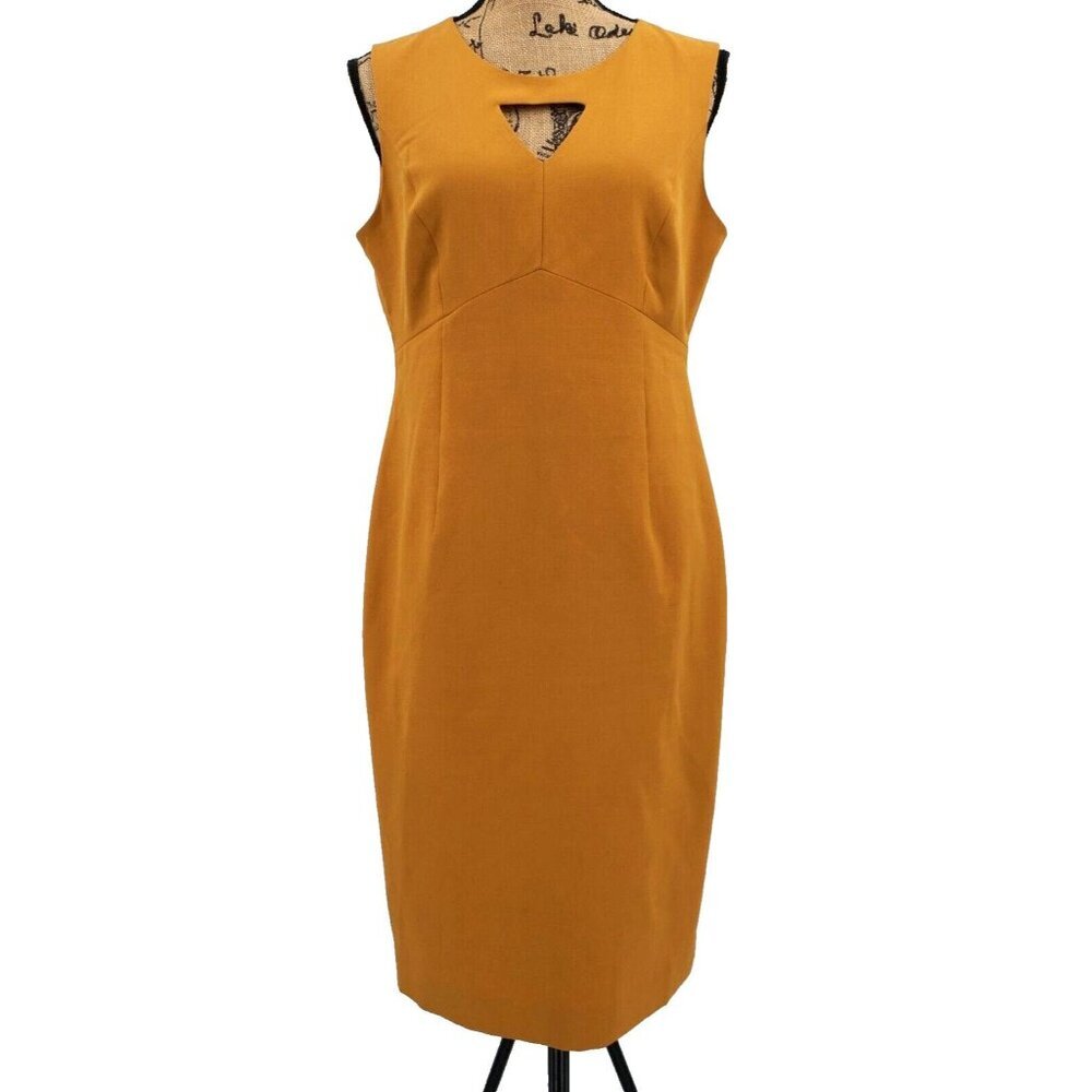 Evan Picone Dress Women 6 Goldenrod Yellow Sleeveless Lined Zip Sheath Business